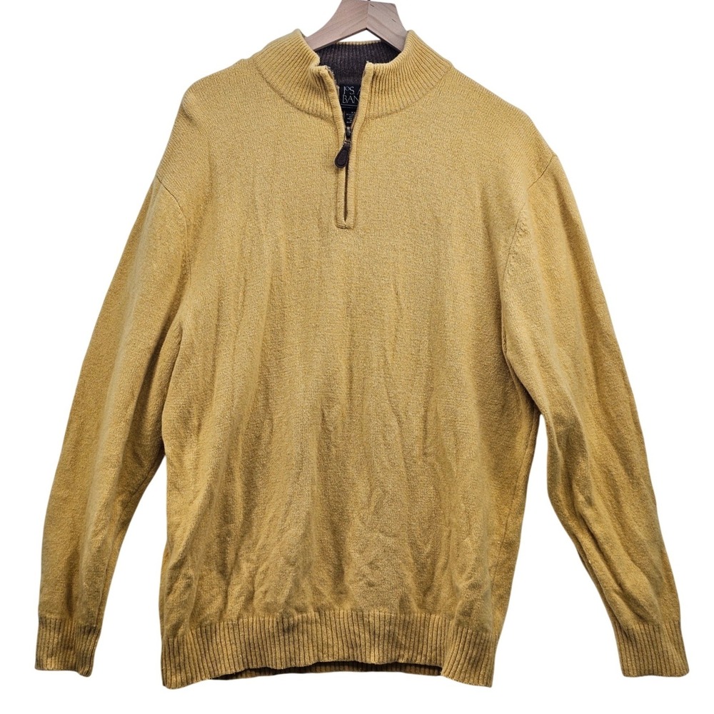 Jos A Bank Executive Collection Men XXL Mustard Yellow Lambswool 1/4 Zip Sweater